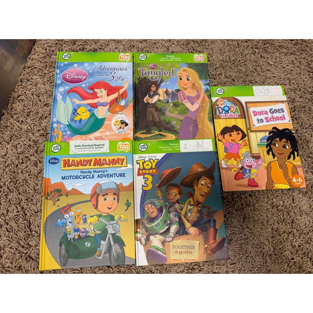 LeapFrog LeapReader Interactive Books Lot of 5--Disney Princess, Toy Story, Dora